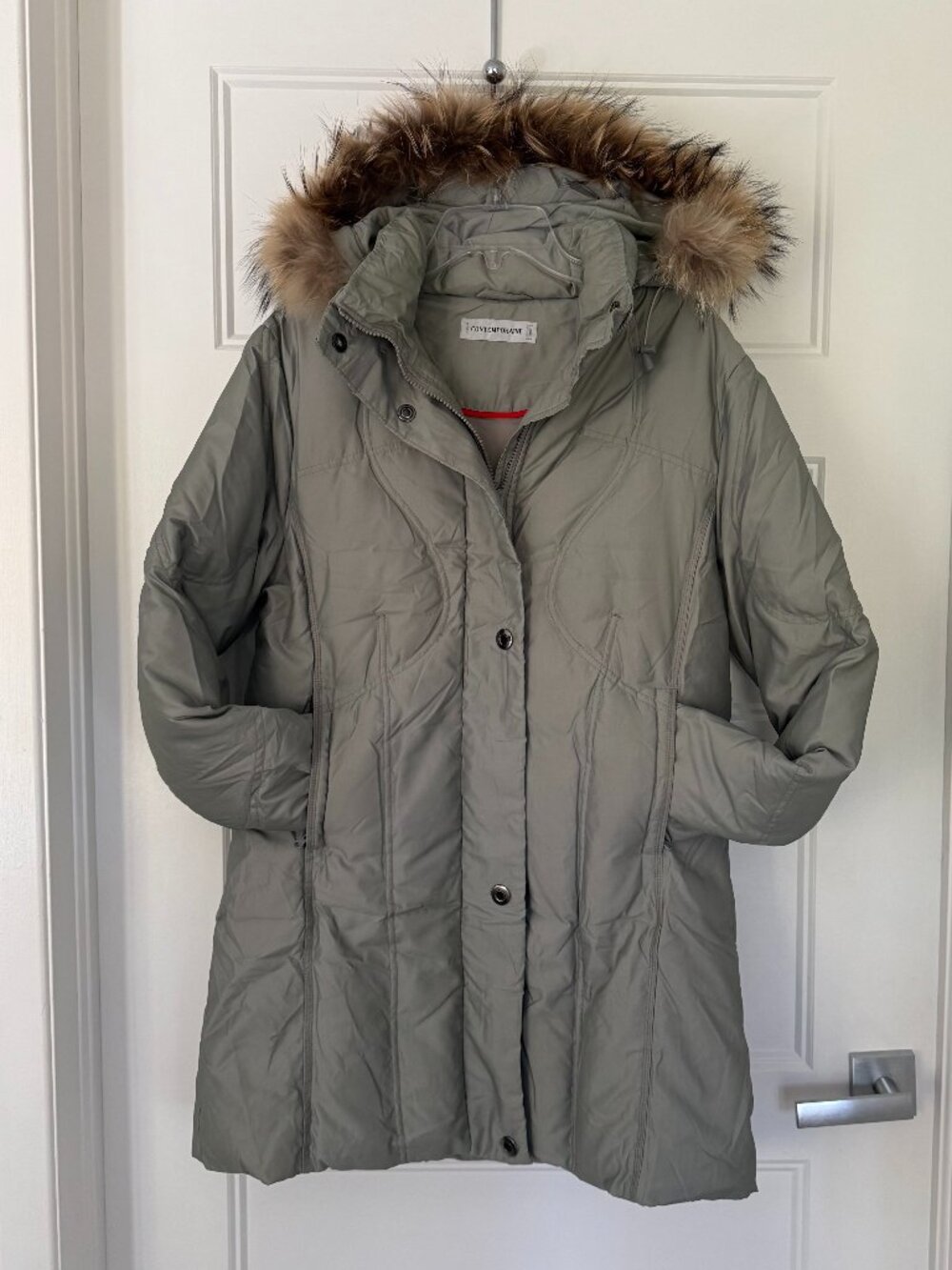 Simons Contemporaine - Light Grey Down Coat with Brown Detachable Fur Hood - XL